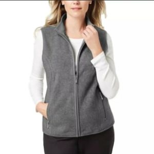 Karen Scott Petite Fleece Zip-Front Vest L